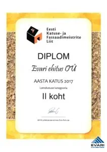 OÜ EVARI EHITUS - KAASAEGSED KATUSELAHENDUSED Aasta katus 2017 II koht