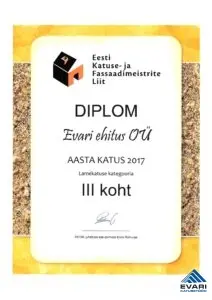 OÜ EVARI EHITUS - KAASAEGSED KATUSELAHENDUSED Aasta katus 2017 II koht