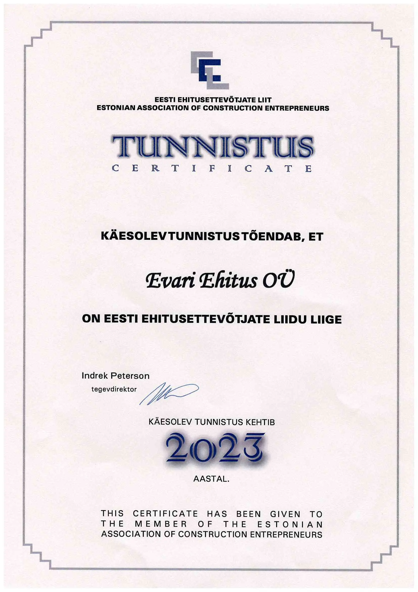 Eesti Ehitusettevõtjate Liidu liige