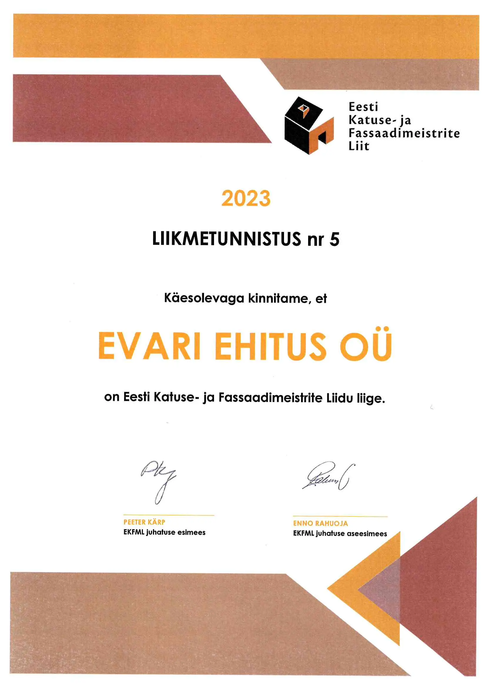 Eesti Katuse- ja Fassaadimeistrite Liit 2023