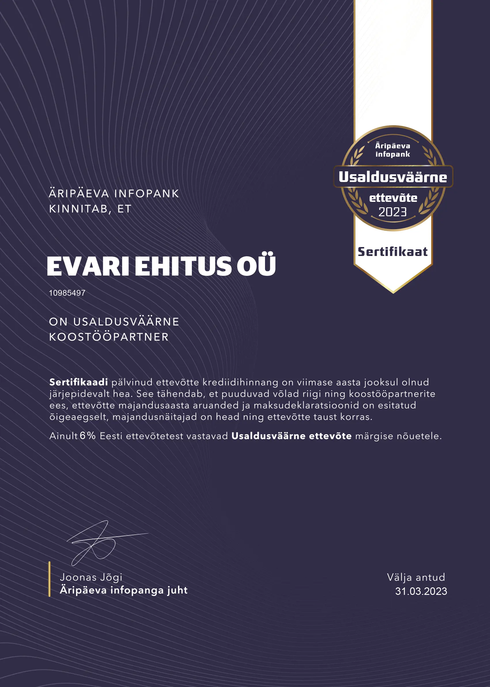 Usaldusväärne koostööpartner 2023