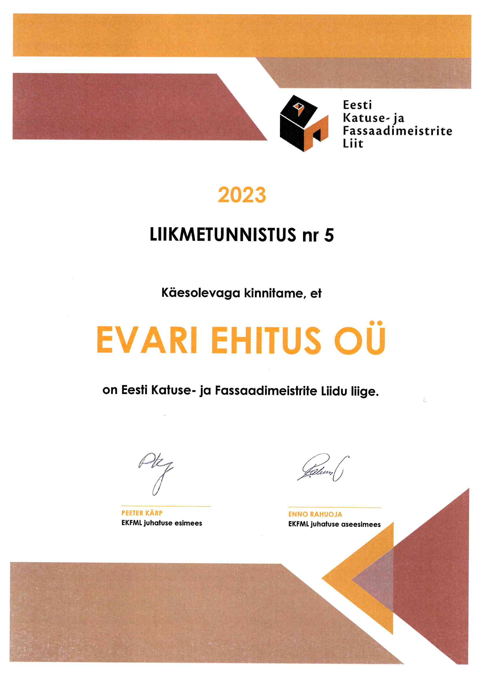 Eesti Katuse- ja Fassaadimeistrite Liit 2023