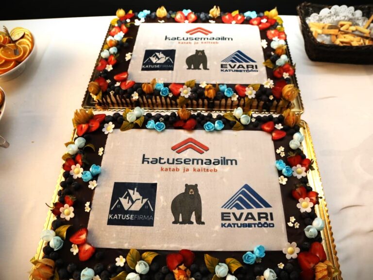 EVARI TOETATUD KOOLITUSTE SUUREPÄRANE TRADITSIOON – TALLINNA KOOLITUSSARJA ESIMESE OSA LÕPETASID KAKS UHKET KARU LOGOGA SPONSORITE TORTI. Kaks suurt karu pildiga sponsorite torti Lamekatusetarindi läbiviigud ja sõlmlahendused I osa koolitusel Tallinnas