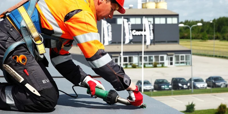 Katusemeister paigaldamas rullmaterjali lamekatusele – tipptasemel katused tulevad Tartust